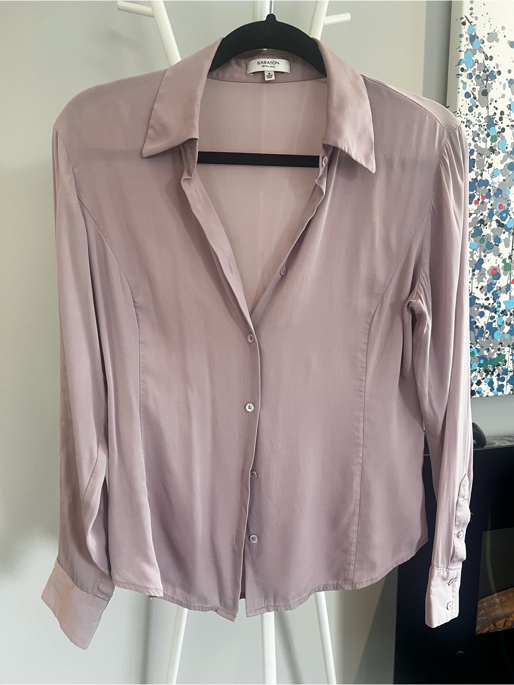 Babaton Silk Lavender Button-Down Long Sleeve Blouse